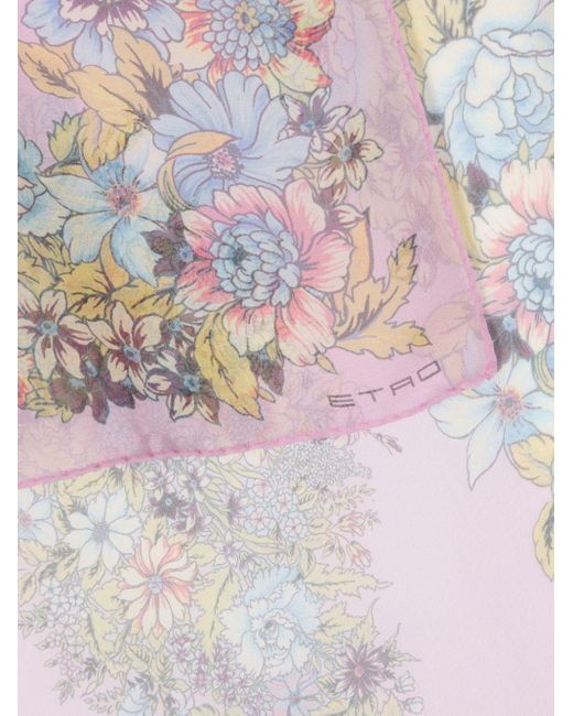 Etro Pink Floral-Print Silk Scarf