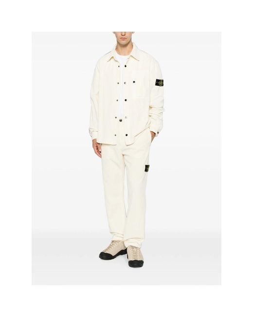 Stone Island White Neutrals Trousers for men