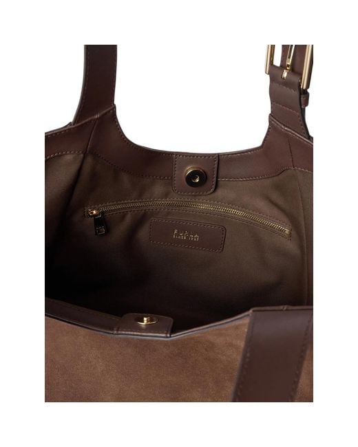 Furla Brown Suede-Panel Leather Tote Bag M