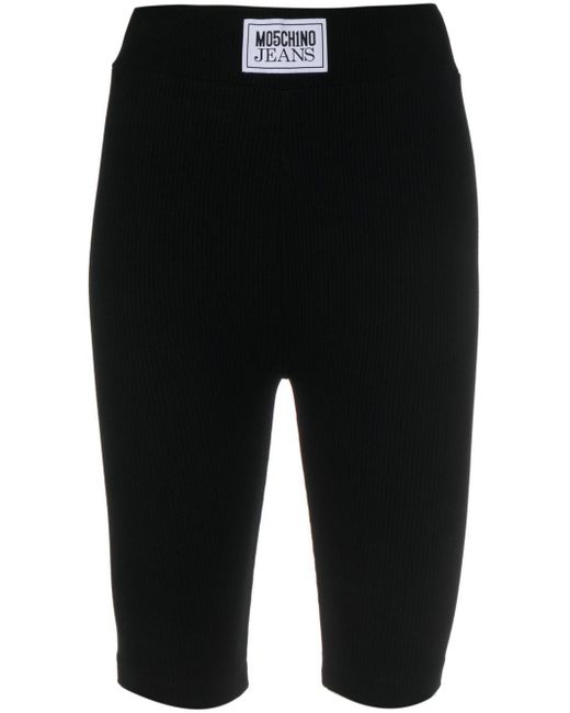 Moschino Black Logo-Patch High-Waist Shorts