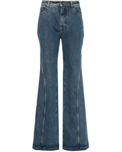 Del Core Blue Panelled Stonewashed Flared Jeans