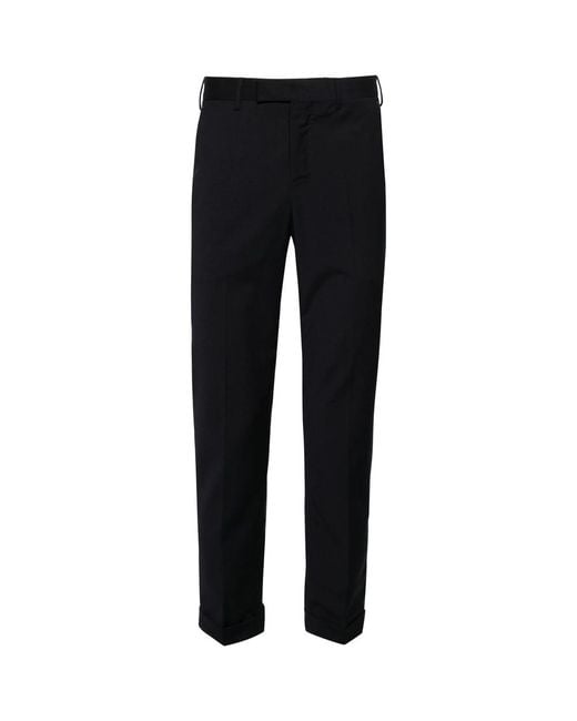 PT Torino Black Travel Mid-Rise Tapered Trousers for men
