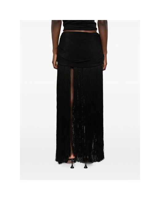 Cult Gaia Black Saman Fringe-Trimmed Maxi Skirt