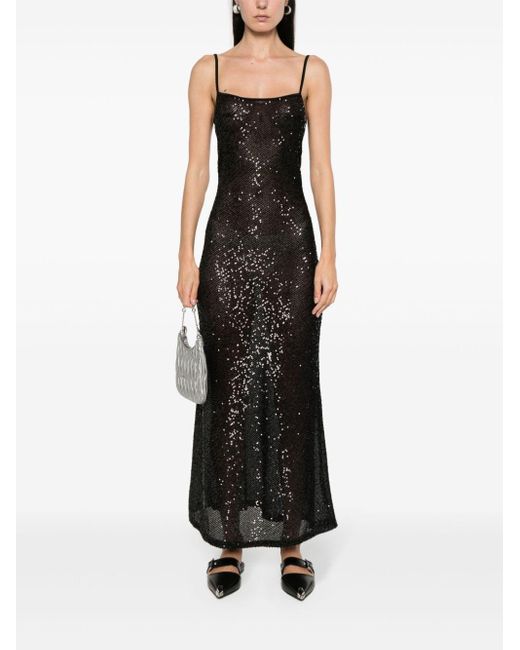 Musier Paris Black Sequin-Embellished Maxi Dress
