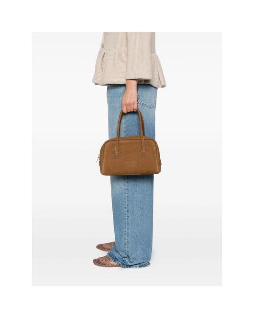 MARGE SHERWOOD Brown Logo-Embossed Calfskin Tote Bag