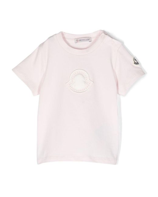 Moncler Pink Logo-Patch Jersey T-Shirt