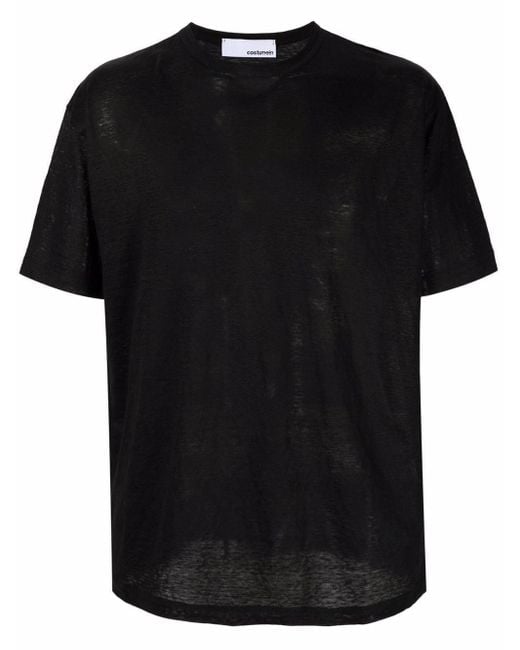 Costumein Black Round Neck Short-sleeved Linen T-shirt for men