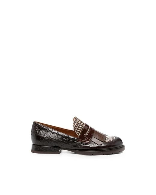 Chie Mihara Brown Jeluse Croc-Effect Fringed Loafers