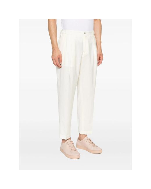 BRIGLIA White Pleated Wool Trousers for men