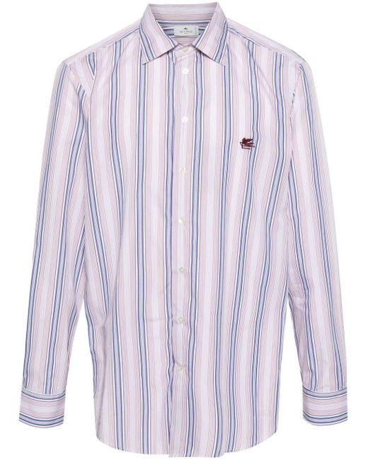 Etro Blue Pegaso Striped Cotton Shirt for men