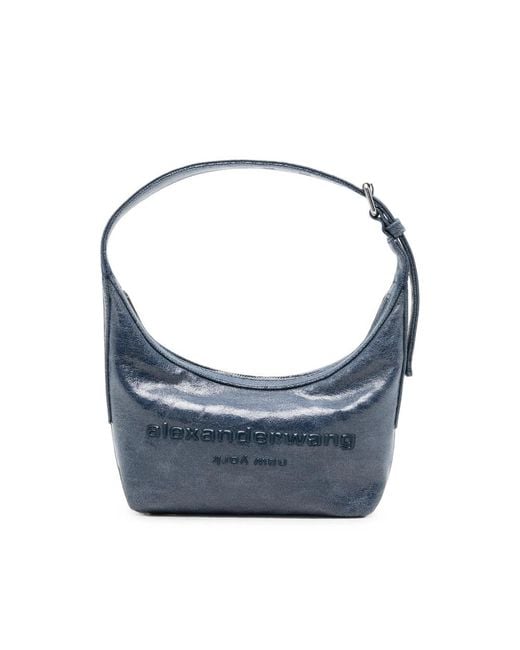 Alexander Wang Blue Crinkled-Effect Logo-Debossed Shoulder Bag