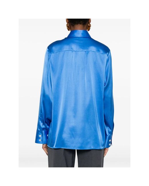 Covert Blue Point-Collar Blouse