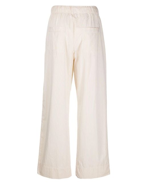 Tekla White Stripe-Pattern Organic Cotton Trousers