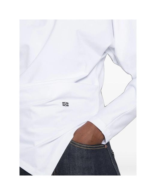 Ganni White Crew Neck Long-Sleeve Top