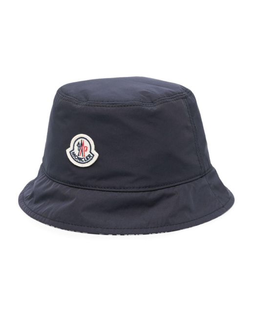 Moncler Blue Logo-Patch Dropped-Brim Bucket Hat for men
