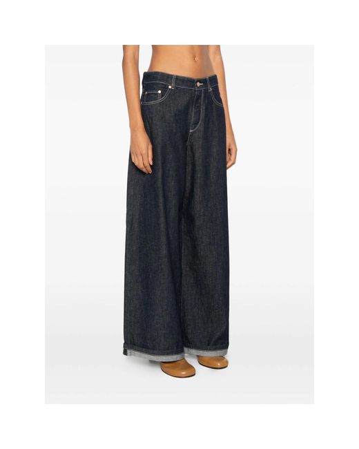 Max Mara Blue Wide-Leg Turn-Up Jeans