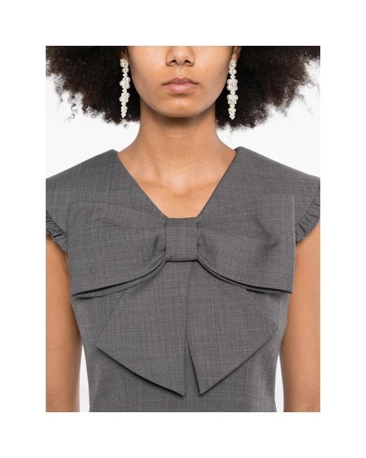 ShuShu/Tong Gray Bow-Detail Ruffled-Shoulder Dress