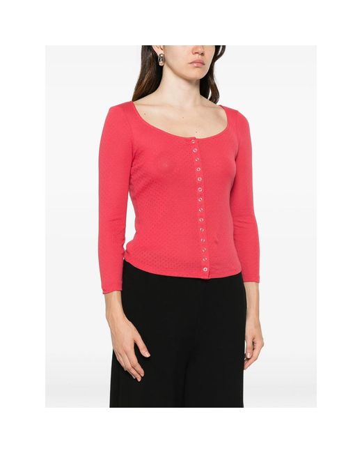 Re/done Red X Hanes Pointelle-Knit Snap-Button Top