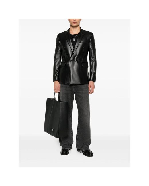 Reveres 1949 Black Double-Breasted Leather Jacket for men