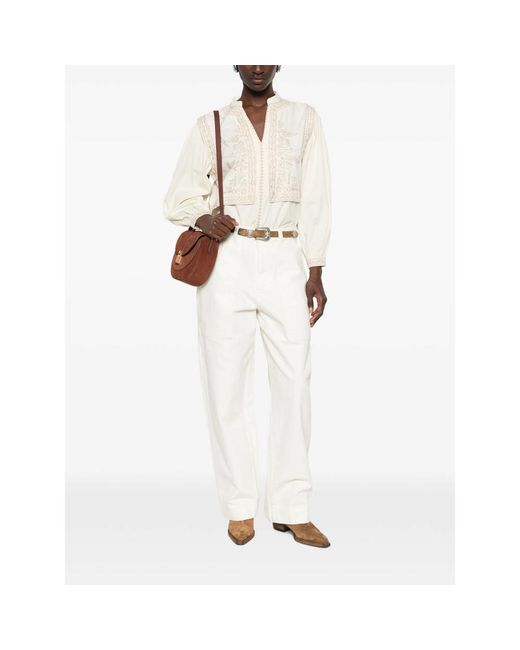 Ba&sh White Embroidered Long-Sleeve Blouse