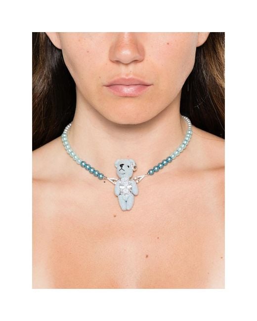 YVMIN Blue Bear-Pendant Beaded Necklace