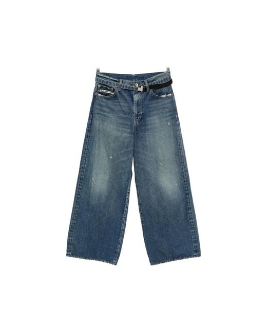 Sacai Blue Distressed Wide-Leg Jeans for men