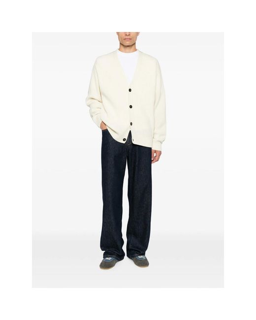 Diana Studio White Ribbed-Knit V-Neck Cardigan for men