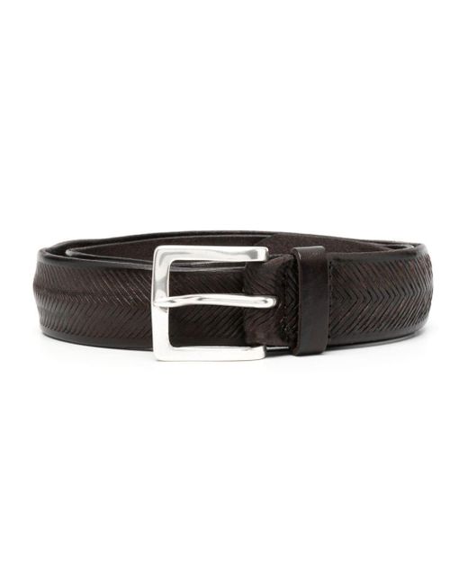 Orciani Black Herringbone Leather Belt for men