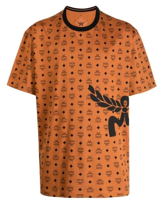 MCM Orange Mega Laurel Monogram-Print Organic-Cotton T-Shirt