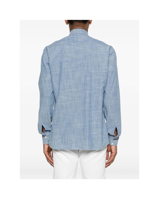 Barba Napoli Blue Button-Fastening Shirt for men