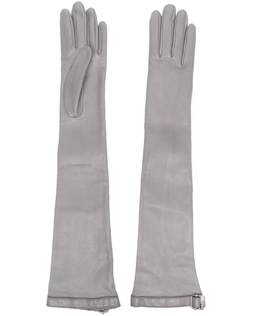 ARMARIUM White Buckle-Detail Elbow-Length Leather Gloves