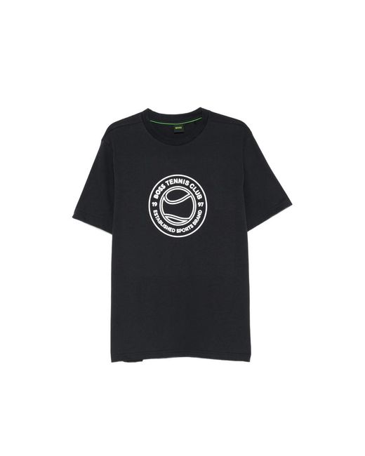 Boss Black Cotton-Jersey T-Shirt With Tennis-Themed Artwork for men