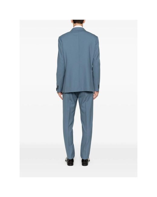Caruso Blue Double-Breasted Tailored Suit for men