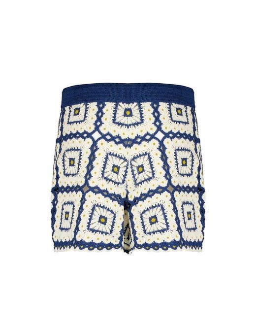 ALÉMAIS Blue Dolly Patchwork Crochet Shorts