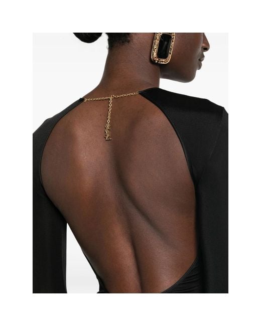 Saint Laurent Black Open-Back Logo-Pendant Bodyusit