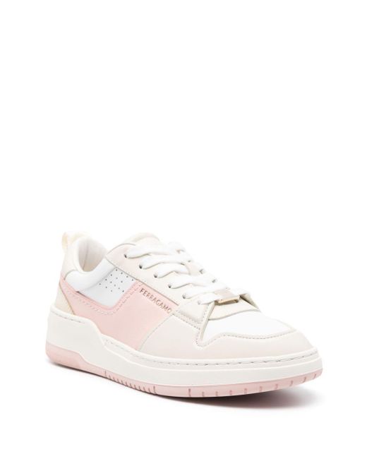 Ferragamo Pink Dennis Panelled Leather Sneakers
