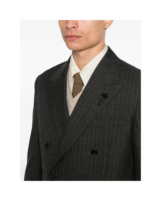 Lardini Black Pinstripe-Pattern Double-Breasted Blazer for men