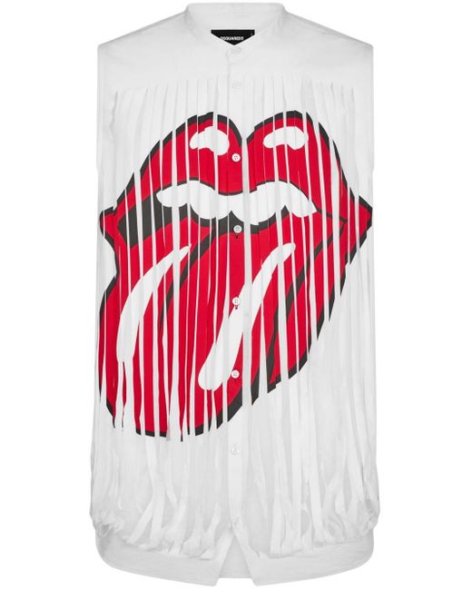 DSquared² Red Graphic-Print Distressed Cotton Shirt for men