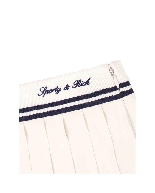 Sporty & Rich Natural Serif Pleated Logo-Embroidered Mini Skirt