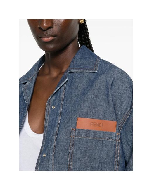 Fendi Blue Logo-Patch Patch-Pocket Jacket
