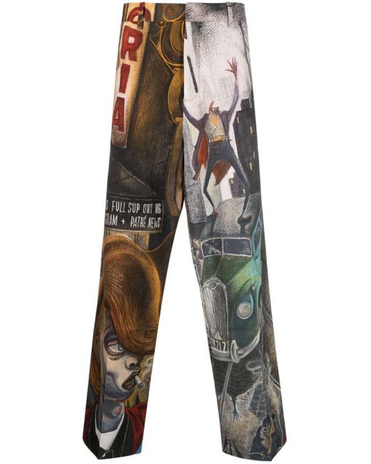 Charles Jeffrey Natural Graphic-Print Wide-Fit Trousers for men