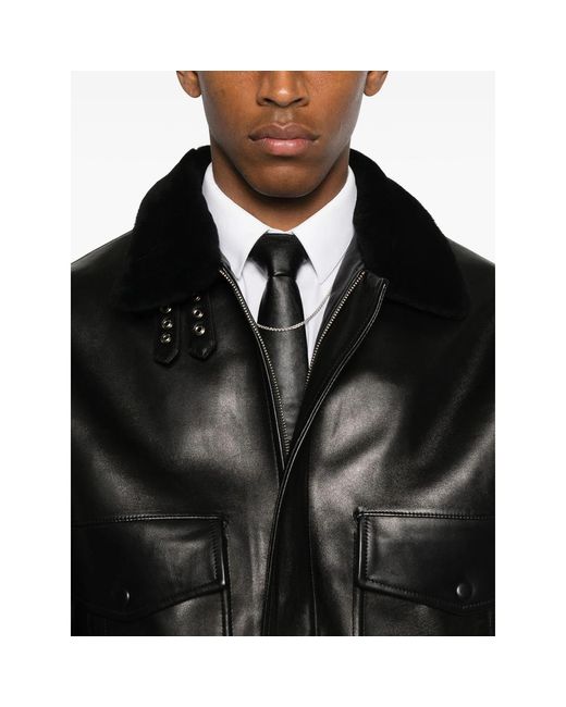 Ernest W. Baker Black Flap-Pocket Leather Jacket for men
