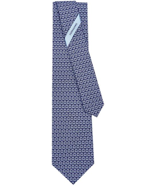 Ferragamo Blue Gancini-Print Silk Tie for men