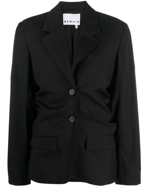 Remain Black Ruched Single Breasted Blazer