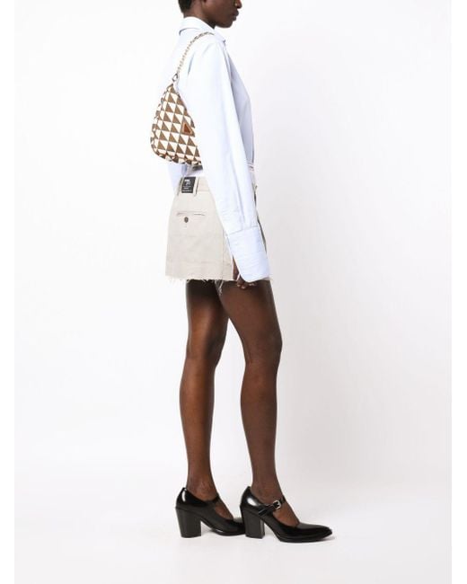Prada White Triangle Mini Canvas & Leather Shoulder Bag