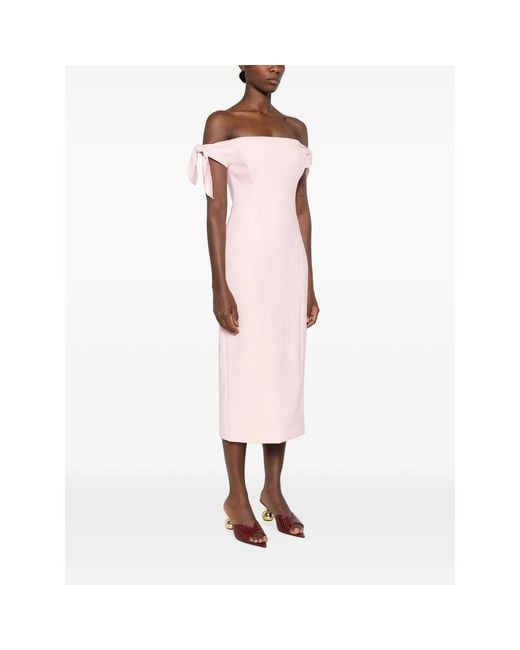 Carolina Herrera Pink Off-Shoulder Bow-Detail Midi Dress