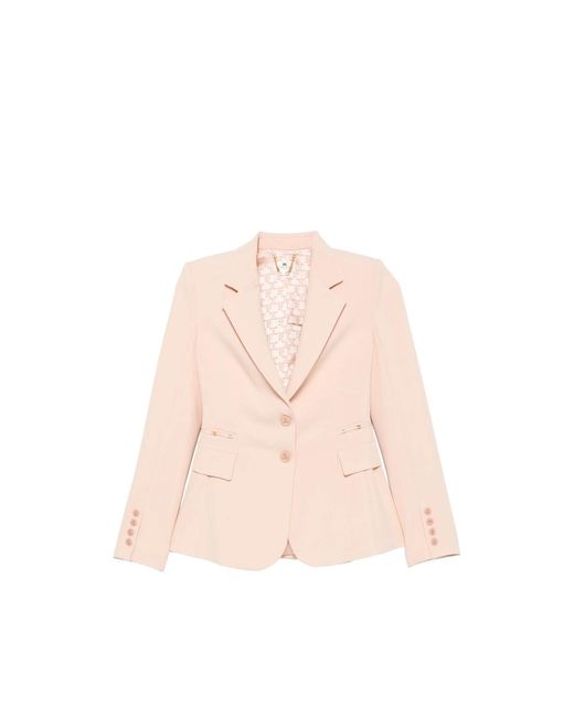 Elisabetta Franchi Pink Peak-Lapel Single-Breasted Blazer