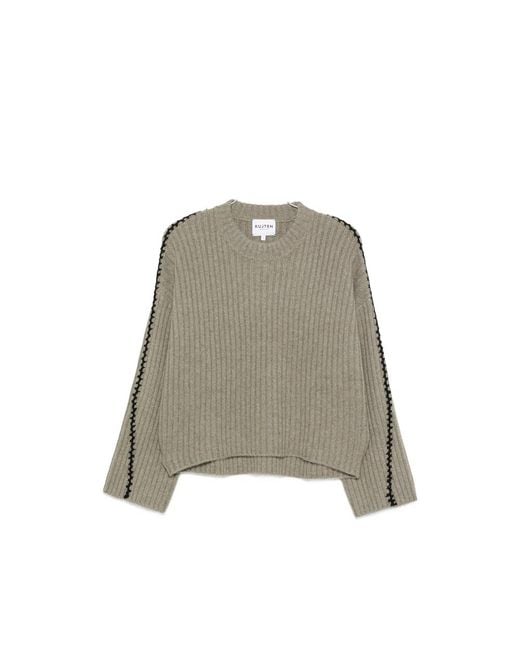 Kujten Green Ribbed Whipstitch-Trim Sweater