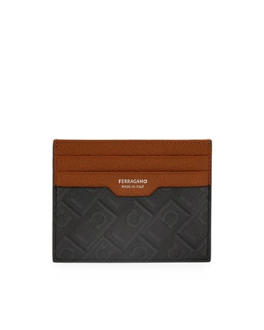 Ferragamo Brown Monogram Credit Card Holder for men