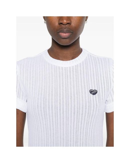 Maison Labiche White Ribbed Heart-Appliqué T-Shirt